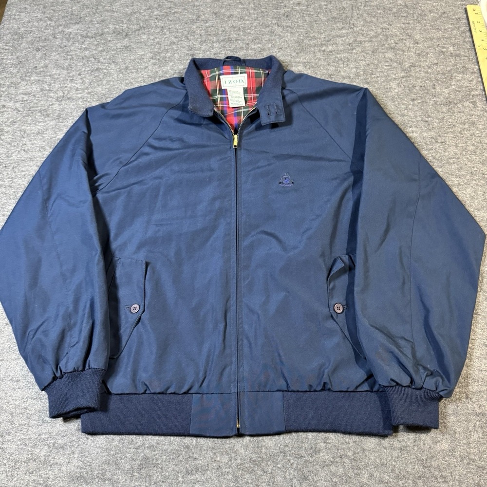 Vintage IZOD Jacket Mens M Blue Harrington Bomber Plaid Lined 90s Golf Preppy